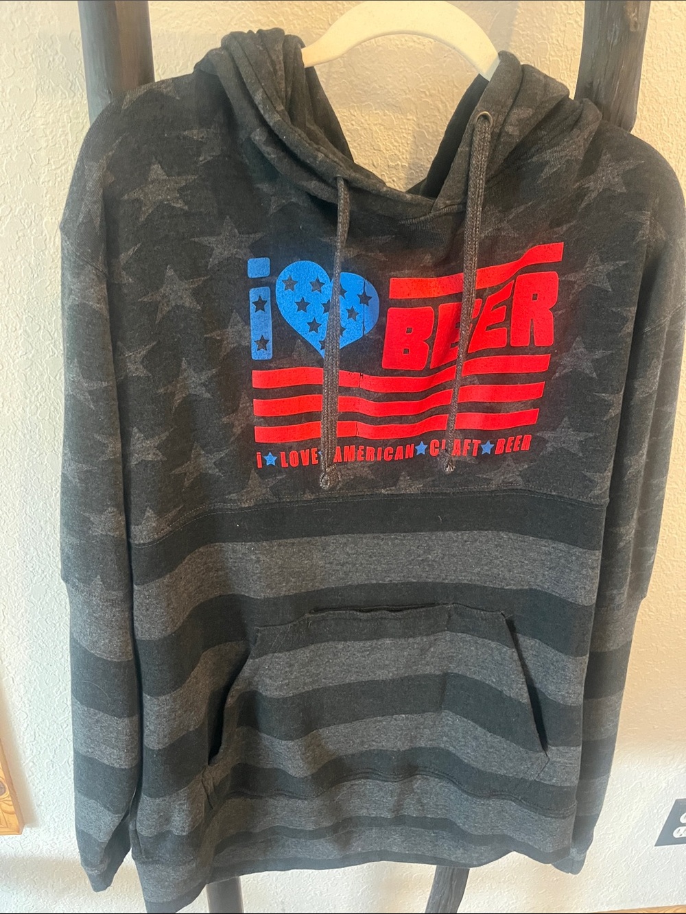 Men's Gray Striped Hoodie - I Love Beer Graphic